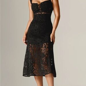 HARLEY STRAPS LACE GUIPURE MIDI DRESS